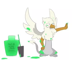 Size: 2381x1983 | Tagged: safe, artist:input-command, banned from derpibooru, deleted from derpibooru, derpibooru import, oc, oc:der, unofficial characters only, gryphon, green, micro, nail polish, solo