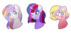 Size: 2100x1000 | Tagged: safe, artist:little-tweenframes, banned from derpibooru, deleted from derpibooru, derpibooru import, oc, oc:evening serenity, oc:nova dawn, unofficial characters only, pony, unicorn, series:sciset diary, female, magical lesbian spawn, mare, next generation, offspring, one eye closed, parent:sci-twi, parent:sunset shimmer, parent:twilight sparkle, parents:scitwishimmer, parents:sunsetsparkle, simple background, transparent background, wink