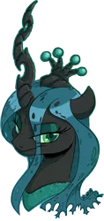 Size: 1354x2859 | Tagged: safe, artist:dilarus, banned from derpibooru, deleted from derpibooru, derpibooru import, queen chrysalis, changeling, changeling queen, bust, crown, eye clipping through hair, female, jewelry, lidded eyes, looking at you, portrait, regalia, simple background, smiling, solo, transparent background