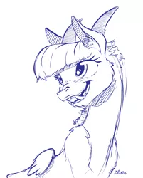 Size: 3009x3748 | Tagged: safe, artist:dilarus, banned from derpibooru, deleted from derpibooru, derpibooru import, twilight sparkle, alicorn, draconequus, bust, commission, draconequified, monochrome, portrait, solo, species swap, twikonequus, twilight sparkle (alicorn)