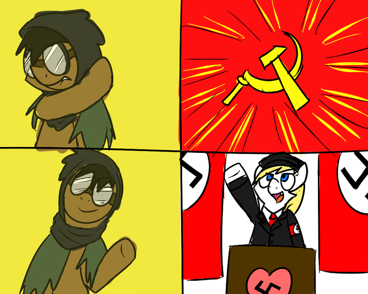 Size: 1000x800 | Tagged: safe, artist:pokefound, banned from derpibooru, deleted from derpibooru, derpibooru import, oc, oc:aryanne, oc:ponyfound, unofficial characters only, communism, drake, edgy, hammer and sickle, hotline bling, meme, nazi