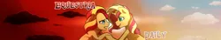 Size: 1920x350 | Tagged: safe, artist:little-tweenframes, banned from derpibooru, deleted from derpibooru, derpibooru import, sunset shimmer, pony, unicorn, equestria daily, series:sciset diary, banner, comforting, female, looking at each other, mare, self ponidox, slit eyes, smiling, sunset shimmer day, teary eyes