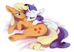 Size: 6790x4759 | Tagged: safe, artist:little-tweenframes, artist:shellielle, banned from derpibooru, deleted from derpibooru, derpibooru import, applejack, rarity, pony, absurd resolution, butt, collaboration, cuddling, cute, daaaaaaaaaaaw, female, jackabetes, lesbian, looking at each other, lying down, mare, plot, prone, raribetes, rarijack, shipping, side, simple background, snuggling, spooning