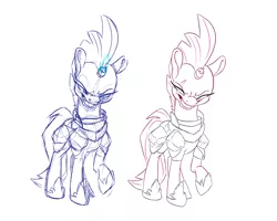 Size: 5000x4000 | Tagged: safe, artist:dilarus, banned from derpibooru, deleted from derpibooru, derpibooru import, tempest shadow, pony, unicorn, my little pony: the movie, absurd resolution, armor, broken horn, evil grin, eye scar, female, grin, horn, mare, monochrome, scar, simple background, sketch, smiling, solo