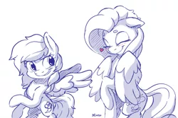 Size: 4000x2672 | Tagged: safe, artist:dilarus, banned from derpibooru, deleted from derpibooru, derpibooru import, fluttershy, rainbow dash, pony, alternate hairstyle, backwards cutie mark, beanbrows, eyebrows, female, flutterdash, heart, lesbian, shipping