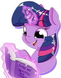Size: 1132x1426 | Tagged: safe, artist:dilarus, artist:pastelhorses, banned from derpibooru, color edit, deleted from derpibooru, derpibooru import, edit, twilight sparkle, twilight sparkle (alicorn), alicorn, pony, book, bust, colored, cute, female, glowing horn, horn, magic, mare, nerd, open mouth, reading, simple background, solo, telekinesis, transparent background, truth, twiabetes