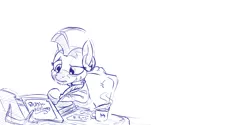 Size: 6000x3000 | Tagged: safe, artist:dilarus, banned from derpibooru, deleted from derpibooru, derpibooru import, zecora, zebra, book, cup, dictionary, hilarious in hindsight, monochrome, quill, reading, simple background, sketch, solo, white background