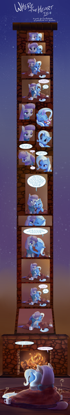 Size: 1500x8792 | Tagged: safe, artist:dilarus, artist:foudubulbe, artist:viwrastupr, banned from derpibooru, deleted from derpibooru, derpibooru import, maud pie, trixie, earth pony, pony, unicorn, comic:damp rocks, aweeg*, blanket, chocolate, comic, cute, dialogue, eyes closed, female, fireplace, food, hearth's warming, heartwarming, hnnng, hot chocolate, hug, kissing, lesbian, mare, marshmallow, mauxie, mug, open mouth, shipping, speech bubble
