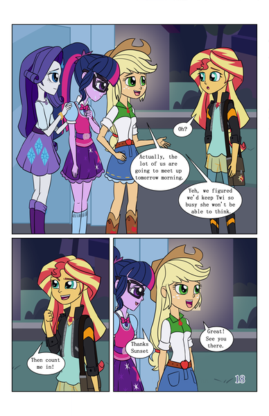 Size: 2650x4096 | Tagged: safe, artist:verumteednp, banned from derpibooru, deleted from derpibooru, derpibooru import, applejack, rarity, sci-twi, sunset shimmer, twilight sparkle, comic:sparkling shimmer, equestria girls, bag, clothes, comic, cowboy hat, crying, cutie mark, cutie mark on clothes, denim skirt, geode of empathy, geode of shielding, geode of super strength, geode of telekinesis, glasses, hat, heartwarming, looking at each other, magical geodes, mirror, ponytail, skirt, stetson, tears of joy