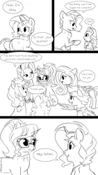 Size: 1080x1920 | Tagged: safe, artist:little-tweenframes, banned from derpibooru, deleted from derpibooru, derpibooru import, applejack, fluttershy, pinkie pie, rainbow dash, rarity, sci-twi, sunset shimmer, twilight sparkle, oc, oc:honeycrisp blossom, oc:sparkling sapphire, ponified, pony, comic:a pony kind of christmas, series:sciset diary, equestria girls, comic, equestria girls ponified, female, humane five, humane seven, humane six, implied shining armor, lesbian, looking at each other, magical lesbian spawn, monochrome, offspring, parent:big macintosh, parent:princess cadance, parent:sci-twi, parent:sunset shimmer, parents:cadmac, parents:scitwishimmer, scitwishimmer, shipping, sunsetsparkle