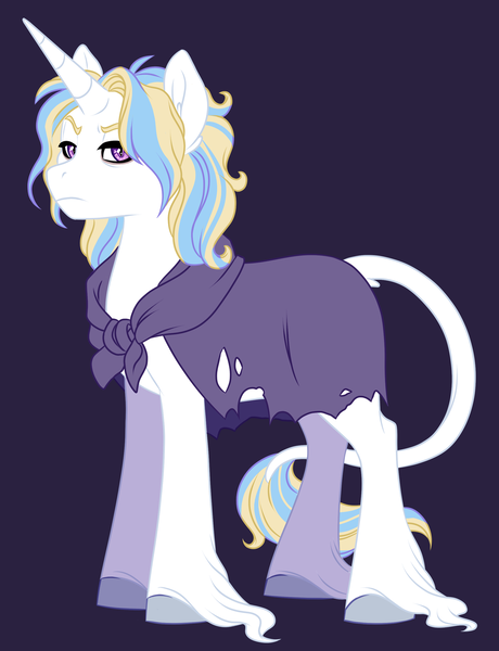 Size: 1024x1337 | Tagged: safe, artist:lopoddity, banned from derpibooru, deleted from derpibooru, derpibooru import, oc, oc:moondancer, unofficial characters only, classical unicorn, unicorn, pandoraverse, cloak, clothes, cloven hooves, leonine tail, next generation, offspring, parent:prince blueblood, parent:trixie, parents:bluetrix, unshorn fetlocks