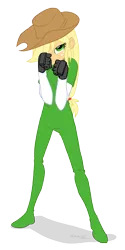 Size: 1020x2048 | Tagged: safe, artist:verumteednp, banned from derpibooru, deleted from derpibooru, derpibooru import, applejack, equestria girls, clothes, cowboy hat, female, gloves, hat, looking at you, simple background, solo, stetson, transparent background