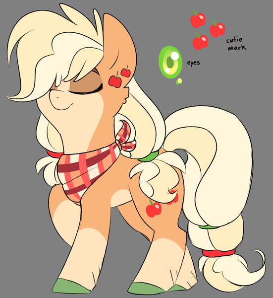 Size: 1226x1335 | Tagged: safe, artist:taaffeiite, banned from derpibooru, deleted from derpibooru, derpibooru import, applejack, earth pony, pony, leak, spoiler:g5, alternate color palette, alternate hairstyle, applejack (g5), coat markings, colored hooves, cute, cutie mark, ear piercing, earring, eyes closed, g5, gray background, jackabetes, jewelry, neckerchief, piercing, pigtails, simple background, socks (coat marking), solo, spoiler