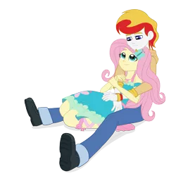 Size: 2048x2048 | Tagged: safe, artist:verumteednp, banned from derpibooru, deleted from derpibooru, derpibooru import, fluttershy, oc, oc:lucky charm, equestria girls, canon x oc, clothes, equestria girls-ified, female, flucky, hug, hug from behind, male, request, shipping, simple background, straight, transparent background