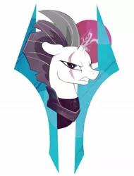 Size: 1024x1350 | Tagged: safe, artist:angstfish, banned from derpibooru, deleted from derpibooru, derpibooru import, tempest shadow, pony, unicorn, my little pony: the movie, broken horn, eye scar, horn, magic, scar, solo, sparking horn