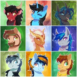 Size: 900x902 | Tagged: safe, artist:dvixie, banned from derpibooru, deleted from derpibooru, derpibooru import, oc, unofficial characters only, changeling, dracony, dragon, hybrid, pony, changeling oc, commission, female, male, mare, smiling, stallion, sunglasses, tongue out