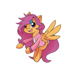 Size: 300x300 | Tagged: safe, artist:little-tweenframes, banned from derpibooru, deleted from derpibooru, derpibooru import, scootaloo, pegasus, pony, comic:ask motherly scootaloo, animated, cute, cutealoo, flapping wings, flying, hairpin, motherly scootaloo, simple background, smiling, sweatshirt, transparent background, wings