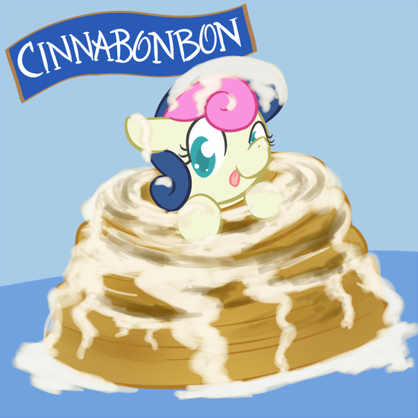 Size: 650x650 | Tagged: safe, artist:atlur, banned from derpibooru, deleted from derpibooru, derpibooru import, bon bon, sweetie drops, bonafied, bonpun, cinnabon, cinnamon bun, food, pun, solo