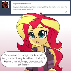 Size: 1280x1280 | Tagged: safe, artist:little-tweenframes, banned from derpibooru, deleted from derpibooru, derpibooru import, sunset shimmer, series:sciset diary, equestria girls, ask, implied sunburst, tumblr