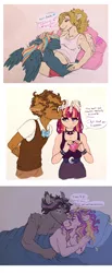 Size: 1600x3882 | Tagged: suggestive, artist:lopoddity, banned from derpibooru, deleted from derpibooru, derpibooru import, princess skyla, oc, oc:aerostorm, oc:eclipse, oc:midnight abyss, oc:midnight eclipse, oc:pb sandwich, oc:peanut butter sandwich, oc:rosemary, unofficial characters only, anthro, bat pony, pandoraverse, anthro oc, asexual, bat pony oc, bat wings, bed, belt, bracelet, braid, breasts, clothes, collar, ear piercing, female, jewelry, magical lesbian spawn, male, next generation, nudity, oc x oc, offspring, offspring shipping, parent:bulk biceps, parent:cheese sandwich, parent:dumbbell, parent:fluttershy, parent:pinkie pie, parent:princess cadance, parent:rainbow dash, parents:cheesepie, parents:dumbdash, parents:flutterbulk, parent:shining armor, parents:shimmerglimmer, parents:shiningcadance, parent:starlight glimmer, parent:sunset shimmer, piercing, pink background, pregnant, scar, shipping, shirt, simple background, smiling, spiked collar, straight, tanktop, torn ear, undershirt, what if, wings