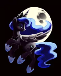 Size: 1152x1440 | Tagged: safe, artist:lopoddity, banned from derpibooru, deleted from derpibooru, derpibooru import, princess luna, alicorn, pony, backlighting, flying, moon, solo