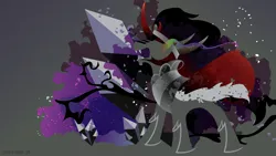 Size: 3840x2160 | Tagged: safe, artist:spacekitty, banned from derpibooru, deleted from derpibooru, derpibooru import, king sombra, pony, unicorn, curved horn, fangs, horn, male, minimalist, modern art, open mouth, silhouette, solo, sombra eyes, stallion, wallpaper