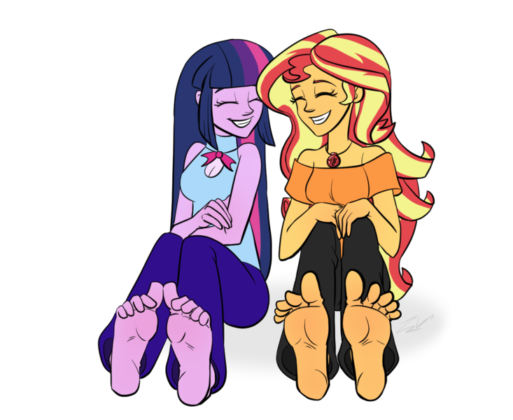 Size: 1290x1056 | Tagged: suggestive, artist:verumteednp, banned from derpibooru, deleted from derpibooru, derpibooru import, sunset shimmer, twilight sparkle, twilight sparkle (alicorn), alicorn, equestria girls, barefoot, big feet, clothes, commission, cute, eyes closed, feet, female, fetish, foot fetish, foot focus, geode of empathy, lesbian, magical geodes, shipping, simple background, sitting, smiling, soles, spread toes, sunsetsparkle, toes, transparent background, wiggling toes