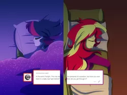 Size: 1024x768 | Tagged: safe, artist:little-tweenframes, banned from derpibooru, deleted from derpibooru, derpibooru import, sci-twi, sunset shimmer, twilight sparkle, comic:homing in place, series:sciset diary, equestria girls, alternate hairstyle, bed, blanket, clothes, comic, couch, female, lesbian, pajamas, pillow, sad, scitwishimmer, shipping, sleeping, sunsetsparkle