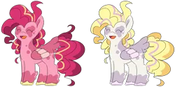 Size: 2352x1172 | Tagged: safe, artist:taaffeiite, banned from derpibooru, deleted from derpibooru, derpibooru import, pinkie pie, surprise, pegasus, pony, leak, spoiler:g5, alternate design, alternate universe, g5, pegasus pinkie pie, pinkie pie (g5), race swap, simple background, transparent background