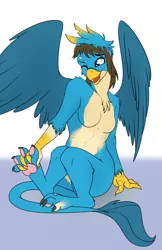 Size: 828x1280 | Tagged: suggestive, artist:acesential, banned from derpibooru, deleted from derpibooru, derpibooru import, gallus, anthro, digitigrade anthro, gryphon, breasts, featureless breasts, female, female to male, human to griffon, open mouth, paws, rule 63, solo, solo female, transformation, transgender transformation, underpaw