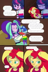 Size: 1000x1500 | Tagged: safe, artist:little-tweenframes, banned from derpibooru, deleted from derpibooru, derpibooru import, aria blaze, sci-twi, sunset shimmer, twilight sparkle, oc, oc:sparkling sapphire, comic:aria's archives, comic:of babes and heartbreaks, series:sciset diary, equestria girls, comic, female, implied sunblaze, lesbian, magical lesbian spawn, offspring, parent:sci-twi, parent:sunset shimmer, parents:scitwishimmer, scitwishimmer, shipping, sunsetsparkle