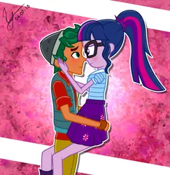 Size: 5351x5514 | Tagged: safe, artist:paulysentry, banned from derpibooru, deleted from derpibooru, derpibooru import, sci-twi, timber spruce, twilight sparkle, equestria girls, equestria girls series, absurd resolution, blushing, cute, female, looking at each other, male, shipping, straight, timbertwi