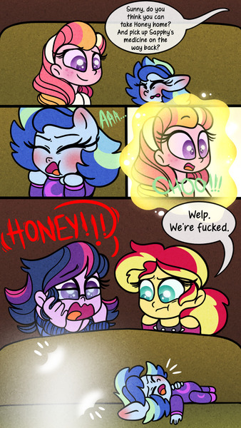 Size: 720x1280 | Tagged: safe, artist:carouselunique, artist:honeycrisp-tales, artist:little-tweenframes, banned from derpibooru, deleted from derpibooru, derpibooru import, sci-twi, sunset shimmer, twilight sparkle, oc, oc:honeycrisp blossom, oc:sparkling sapphire, comic:little blossom lost, series:sciset diary, equestria girls, collaboration, comic, female, lesbian, magical lesbian spawn, offspring, parent:big macintosh, parent:princess cadance, parent:sci-twi, parent:sunset shimmer, parents:cadmac, parents:scitwishimmer, scitwishimmer, shipping, sunsetsparkle, teleportation, vulgar