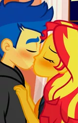 Size: 951x1506 | Tagged: safe, artist:paulysentry, banned from derpibooru, deleted from derpibooru, derpibooru import, flash sentry, sunset shimmer, equestria girls, equestria girls series, cropped, female, flashimmer, kissing, male, shipping, straight