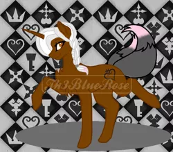Size: 987x865 | Tagged: safe, artist:northerndawnart, banned from derpibooru, deleted from derpibooru, derpibooru import, oc, oc:ladyblackfoxx, ponified, pony, unicorn, abstract background, base used, chest fluff, female, gift art, kingdom hearts, mare, obtrusive watermark, raised hoof, solo, twitch, watermark