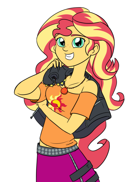 Size: 1280x1696 | Tagged: safe, artist:verumteednp, banned from derpibooru, deleted from derpibooru, derpibooru import, sunset shimmer, equestria girls, equestria girls series, clothes, cute, female, geode of empathy, jacket, leather, leather jacket, magical geodes, shimmerbetes, simple background, skirt, smiling, solo, sunset shimmer day, transparent background