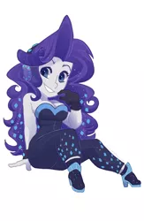 Size: 1500x2300 | Tagged: safe, artist:hiccupsdoesart, banned from derpibooru, deleted from derpibooru, derpibooru import, rarity, equestria girls, the other side, adorasexy, bare shoulders, bodysuit, breasts, busty rarity, cleavage, cute, diamonds, female, sexy, simple background, sleeveless, smiling, solo, strapless, stupid sexy rarity, white background