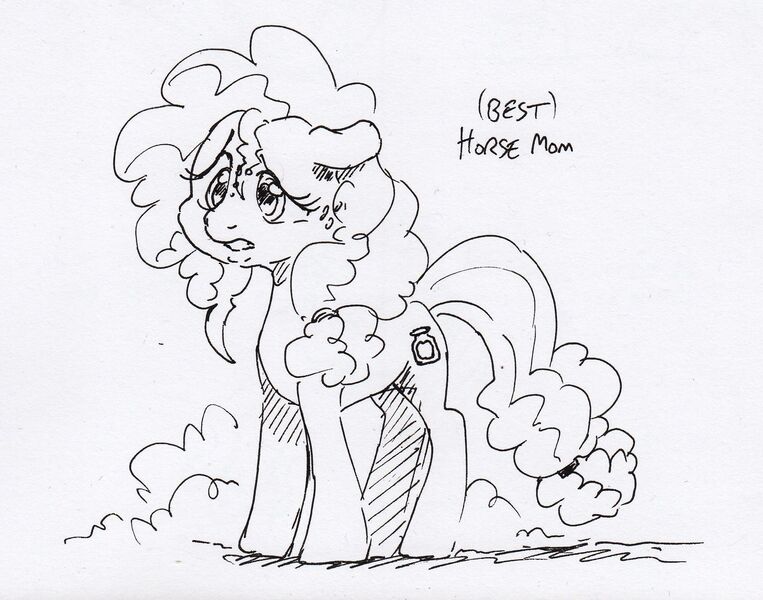 Size: 1615x1270 | Tagged: safe, artist:dilarus, banned from derpibooru, deleted from derpibooru, derpibooru import, pear butter, earth pony, pony, female, mare, monochrome, traditional art