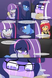 Size: 1280x1920 | Tagged: safe, artist:jase1505, artist:verumteednp, banned from derpibooru, deleted from derpibooru, derpibooru import, night light, sci-twi, sunset shimmer, twilight sparkle, twilight velvet, comic:confessions, series:sunlight horizons, equestria girls, alternate costumes, alternate hairstyle, comic, crying, equestria girls-ified, female, guilt, hug, lesbian, love, scitwishimmer, shipping, sunsetsparkle