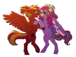 Size: 1600x1203 | Tagged: safe, artist:lopoddity, banned from derpibooru, deleted from derpibooru, derpibooru import, oc, oc:fire strike, oc:precious metal, unofficial characters only, pegasus, pony, bipedal, bow, commission, cutie mark, duo, female, hair bow, mare, simple background, transparent background