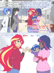 Size: 1280x1720 | Tagged: safe, artist:jonfawkes, artist:little-tweenframes, banned from derpibooru, deleted from derpibooru, derpibooru import, octavia melody, sci-twi, sunset shimmer, twilight sparkle, vinyl scratch, oc, oc:sparkling sapphire, human, ask human octavia, series:sciset diary, baby, clothes, collaboration, comic, female, humanized, humanized oc, lesbian, magical lesbian spawn, offspring, parent:sci-twi, parent:sunset shimmer, parents:scitwishimmer, scitwishimmer, shipping, sunsetsparkle