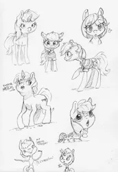 Size: 2317x3373 | Tagged: safe, artist:dilarus, banned from derpibooru, deleted from derpibooru, derpibooru import, applejack, oc, earth pony, pony, unicorn, comic:the many faces of twilight sparkle, dialogue, fork, holes, monochrome, not salmon, onomatopoeia, question mark, simple background, traditional art, vulgar, wat, white background