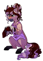 Size: 1280x1819 | Tagged: semi-grimdark, artist:lopoddity, banned from derpibooru, deleted from derpibooru, derpibooru import, oc, oc:primrose, unofficial characters only, earth pony, pony, apron, blood, butcher's apron, clothes, female, heterochromia, mare