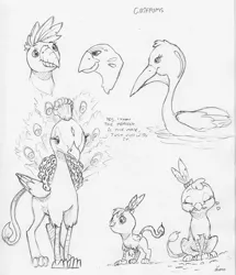 Size: 2398x2783 | Tagged: safe, artist:dilarus, banned from derpibooru, deleted from derpibooru, derpibooru import, gryphon, worm, baby griffon, drag king, female, heart, monochrome, simple background, text, traditional art, white background