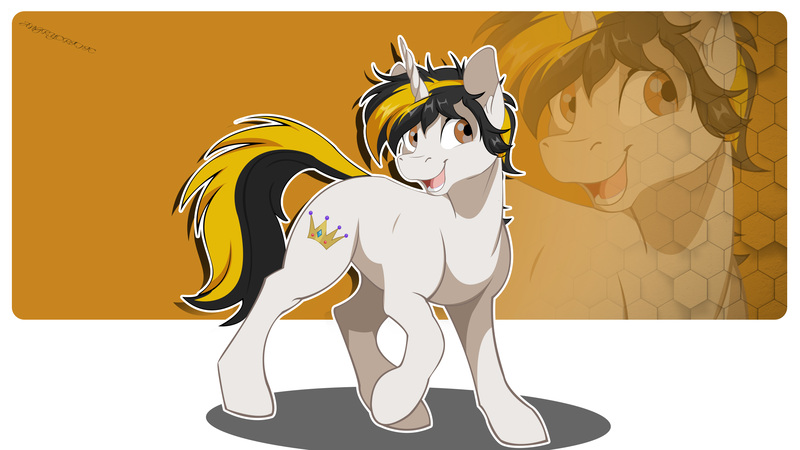 Size: 2560x1440 | Tagged: safe, artist:dvixie, banned from derpibooru, deleted from derpibooru, derpibooru import, oc, unofficial characters only, pony, unicorn, male, open mouth, raised hoof, signature, solo, stallion, zoom layer