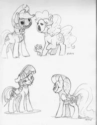 Size: 2421x3105 | Tagged: safe, artist:dilarus, banned from derpibooru, deleted from derpibooru, derpibooru import, applejack, fluttershy, gummy, pinkie pie, twilight sparkle, twilight sparkle (alicorn), alicorn, alligator, earth pony, pegasus, pony, female, mare, mask, monochrome, simple background, traditional art, white background