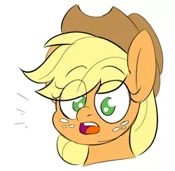 Size: 1262x1230 | Tagged: safe, artist:taaffeiite, banned from derpibooru, deleted from derpibooru, derpibooru import, applejack, earth pony, pony, bust, colored sketch, meme, open mouth, simple background, sketch, solo, surprised, surprised pikachu, white background