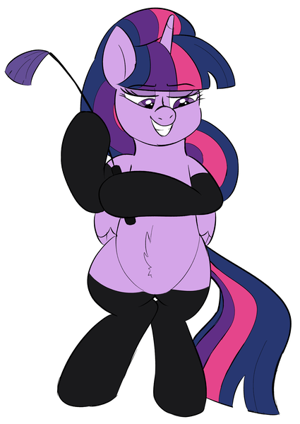 Size: 2248x3170 | Tagged: suggestive, artist:taaffeiite, banned from derpibooru, deleted from derpibooru, derpibooru import, twilight sparkle, twilight sparkle (alicorn), alicorn, pony, alternate hairstyle, bedroom eyes, clothes, female, fluffy, looking down, riding crop, simple background, socks, solo, solo female, twidom, white background