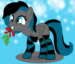 Size: 586x499 | Tagged: safe, artist:northerndawnart, banned from derpibooru, deleted from derpibooru, derpibooru import, oc, oc:melody feathermore, unofficial characters only, pegasus, pony, base used, christmas, clothes, commission, female, holiday, mare, mistletoe, socks, solo, striped socks