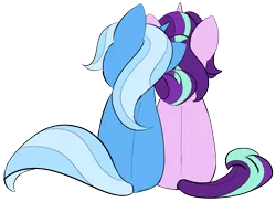 Size: 2705x1979 | Tagged: safe, artist:taaffeiite, banned from derpibooru, deleted from derpibooru, derpibooru import, starlight glimmer, trixie, pony, unicorn, couple, female, leaning, lesbian, rear view, shipping, simple background, startrix, transparent background